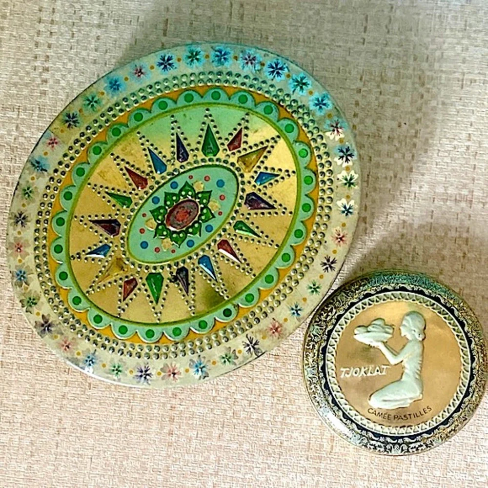 Antique Tins England Dutch Chocolate Tin Ornate Vintage Box Jewelry